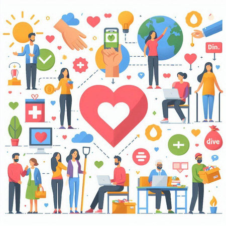 Flat design vector illustration concept of social media, online dating, online dating, internet communication.のイラスト素材