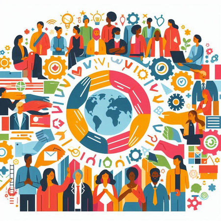 Teamwork concept. Vector illustration in flat style. Business people working together.のイラスト素材