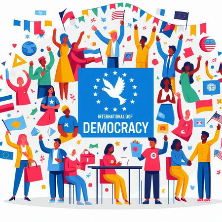 Vector illustration of people with flags of the United States of America.のイラスト素材