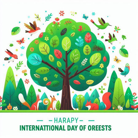 International Day of the Forests. Vector illustration in cartoon style.のイラスト素材