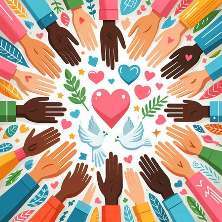 International Day of Peace concept with hands and heart. Vector illustration.のイラスト素材