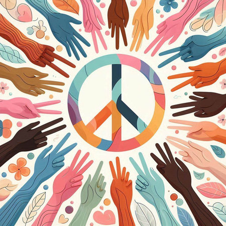 Human hands around the peace sign. Concept of peace. Vector illustration.のイラスト素材