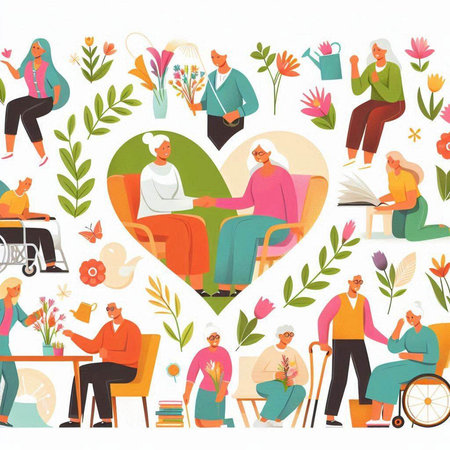 Vector illustration of a group of elderly people in a flat design.のイラスト素材