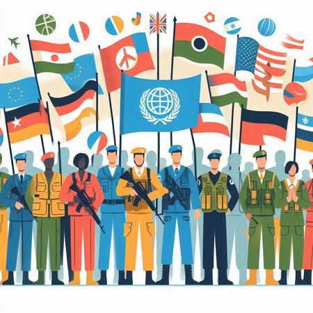 People with flags of the world. Vector illustration in flat style.のイラスト素材