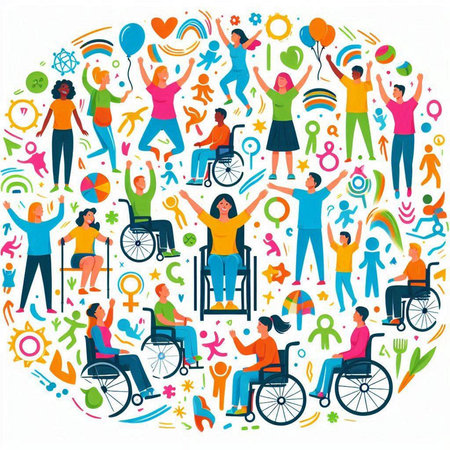 Disabled people. People in a wheelchair. Vector flat illustration.のイラスト素材