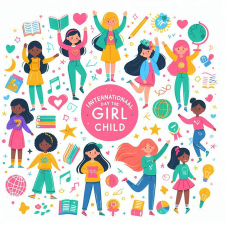 Cute children with different school subjects. Vector illustration in cartoon style.のイラスト素材