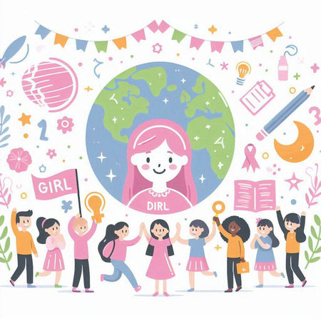 Vector illustration of World Book Day with kids and education items around the world.のイラスト素材