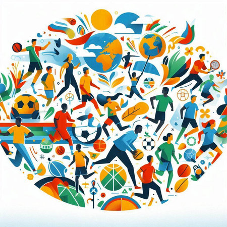 Vector illustration of people in the form of a circle with different elementsのイラスト素材