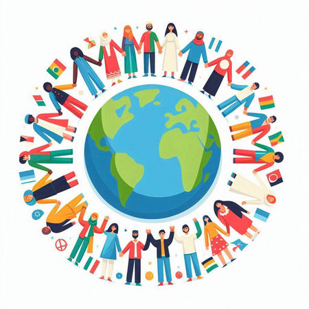 Group of diverse people around the world. Vector illustration in flat style.のイラスト素材