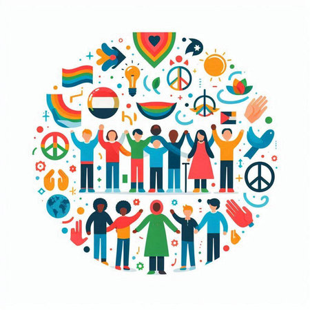 International Day of Peace concept with people around the globe. Vector illustrationのイラスト素材
