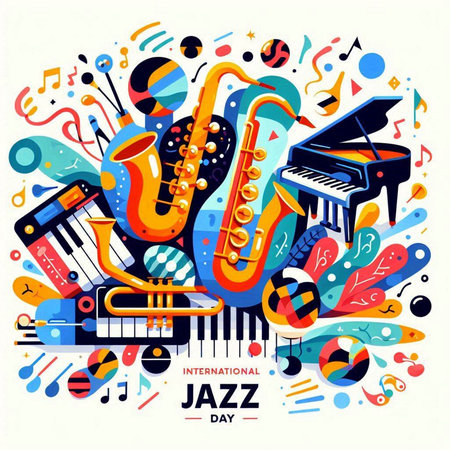 Jazz music background with musical instruments and notes. Vector illustration.のイラスト素材