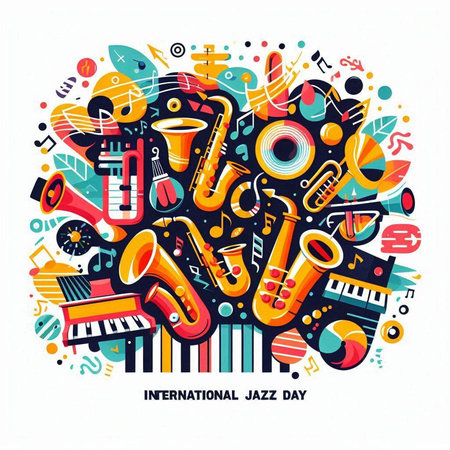 Music cartoon doodle illustration. Colorful detailed composition with lot of musical objects and symbolsのイラスト素材