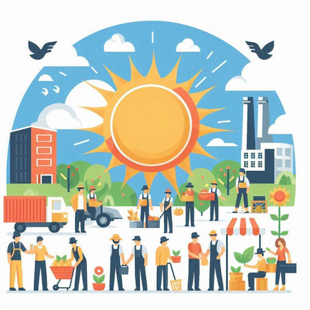 Vector illustration of people working in the city. Flat style design.のイラスト素材