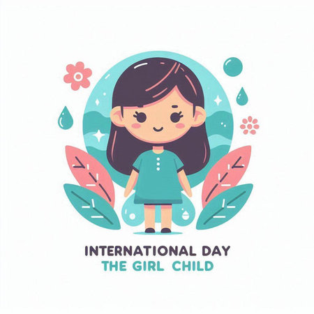 International Day of the Child. Cute little girl with flowers. Vector illustration.のイラスト素材