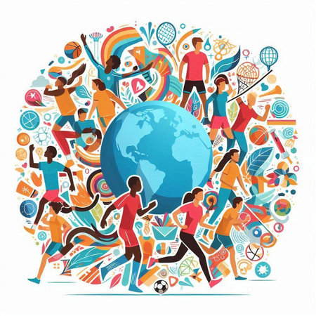 Group of sportive people playing sports around the world. Vector illustration.のイラスト素材
