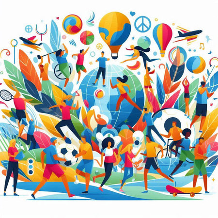 Vector illustration of a group of people having fun in the park.のイラスト素材