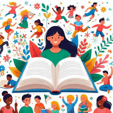 Vector illustration of children reading books. Education and learning concept. Flat designのイラスト素材