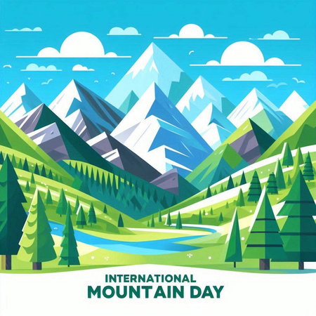 International Mountain Day. Vector illustration in flat style with mountains and forest.のイラスト素材