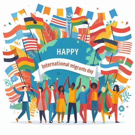 Happy Independence Day of the United States of America. Group of happy people holding flags. Vector illustration in flat style.のイラスト素材