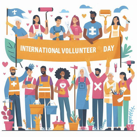 International Day of Labour flat vector illustration. Group of people holding banner with text.のイラスト素材