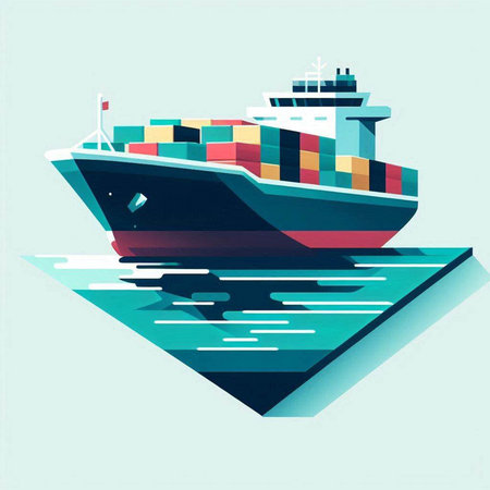 Illustration of a cargo ship in the sea. Vector illustration.のイラスト素材
