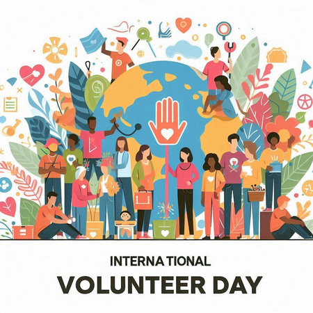 International Volunteer Day. Flat design vector illustration concept for banner, website, social media post.のイラスト素材
