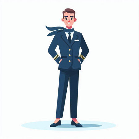 Stewardess in uniform. Vector illustration in cartoon style on white background.のイラスト素材