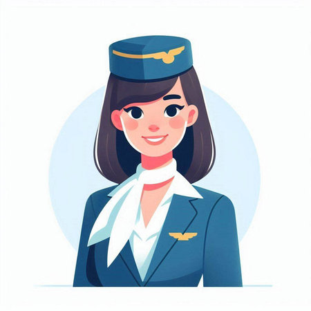 Stewardess in uniform. Vector illustration in a flat style.のイラスト素材
