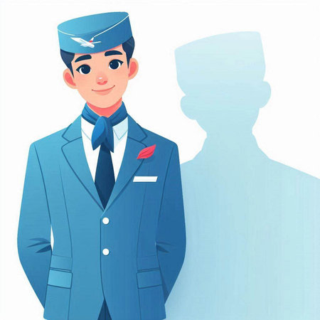 Stewardess in a blue uniform. Vector illustration on white background.のイラスト素材