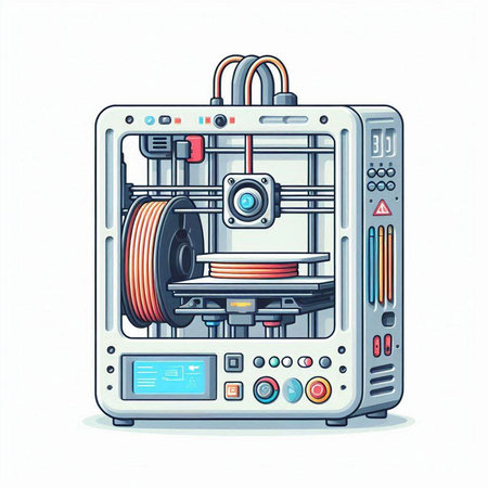 Illustration of a 3d printer on a white background. Vector illustrationのイラスト素材