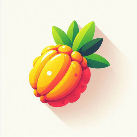 Raspberry fruit with long shadow on white background. Vector illustration.のイラスト素材