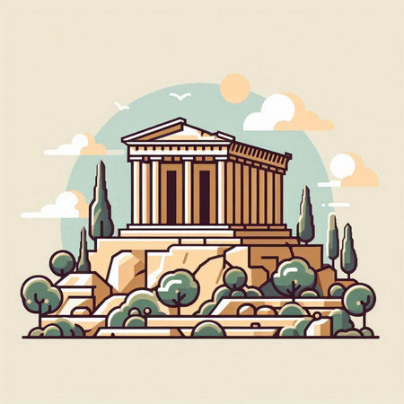 Temple of Hephaestus in Athens, Greece. Vector illustrationのイラスト素材