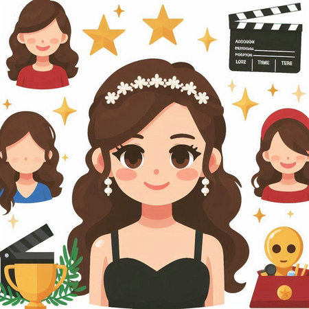 Cute cartoon girl with beauty and fashion accessories. Vector illustration.のイラスト素材