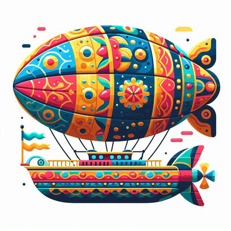 Colorful airship isolated on white background. Vector cartoon illustration.のイラスト素材