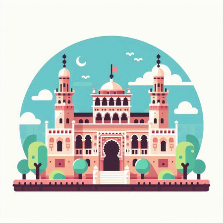 Flat design style illustration of the Taj Mahal in Agra, India.のイラスト素材