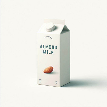 Milk box with almond on white background. 3D illustration.のイラスト素材