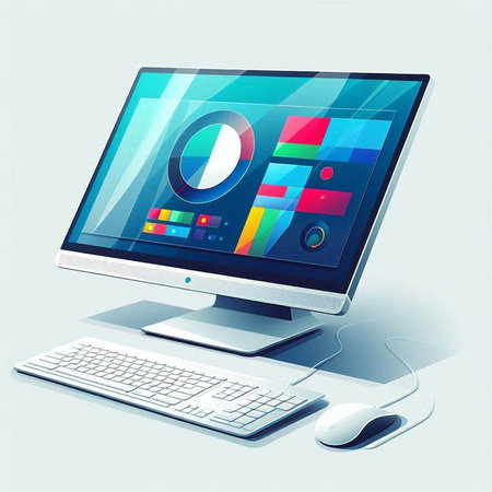 Illustration of a desktop computer with a user interface on the screenのイラスト素材