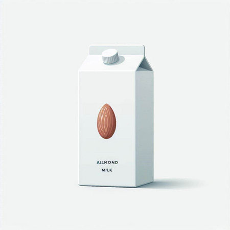 Milk box with almond nut on white background. Vector illustration.のイラスト素材