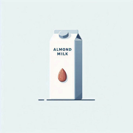 Almond milk in a paper package. Vector illustration of healthy food.のイラスト素材