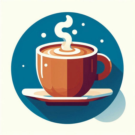 Coffee cup with steam on saucer. Vector illustration.のイラスト素材