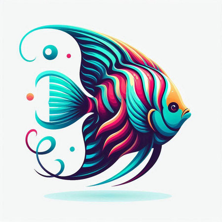 Vector illustration of a colorful fish with waves and curls on a white backgroundのイラスト素材