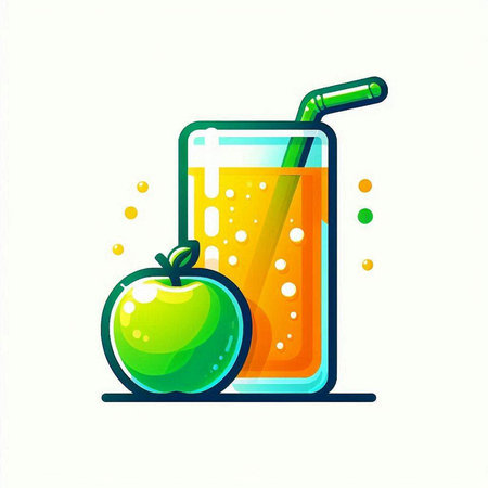 Glass of fresh juice with apple and straw. Isolated vector illustration.のイラスト素材