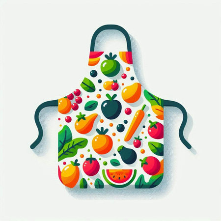 Fruits and vegetables in a kitchen apron. Vector illustration.のイラスト素材