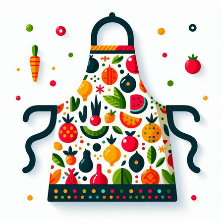 Apron with fruits and vegetables. Vector illustration on white background.のイラスト素材