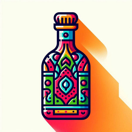 Colorful vector illustration of a bottle with an ornament on the backgroundのイラスト素材