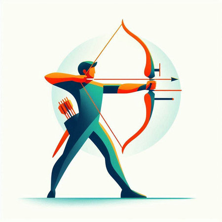 Archery man with bow and arrow. Vector illustration in retro style.のイラスト素材