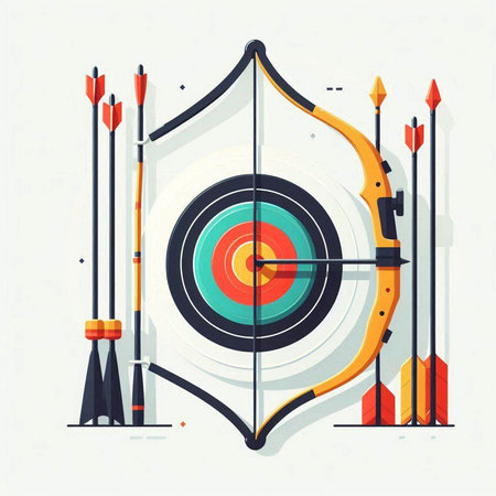 Archery target with arrows. Vector illustration in flat design style.のイラスト素材