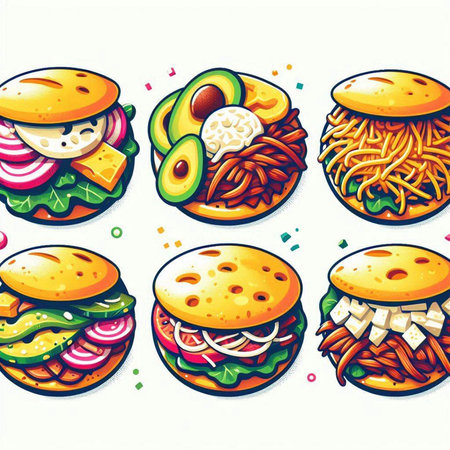 Fast food icons. Vector illustration of hamburgers and cheeseburgers.のイラスト素材