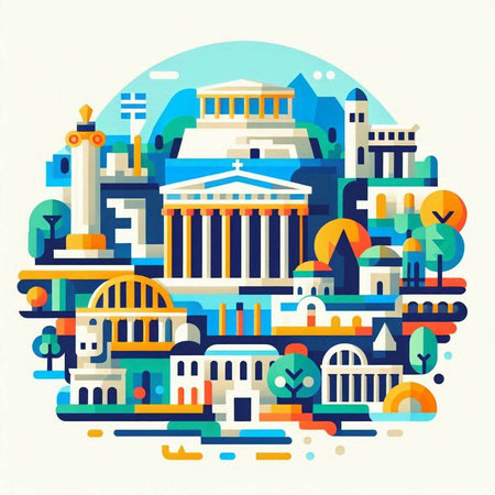 Flat design modern vector illustration concept of Athens Greece city in round shape.のイラスト素材
