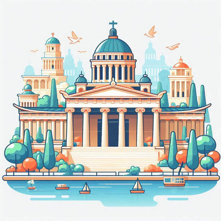 Vatican City, Italy. Vector illustration in flat style. Travel and tourism.のイラスト素材